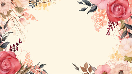 Flower frame Watercolor art style, copy space for text, wedding and greeting card.の素材