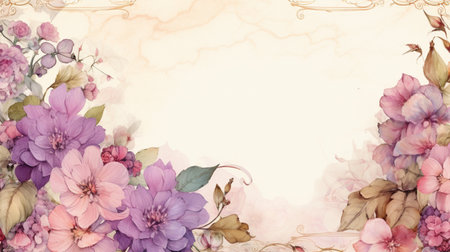 Flower frame Watercolor art style, copy space for text, wedding and greeting card.の素材