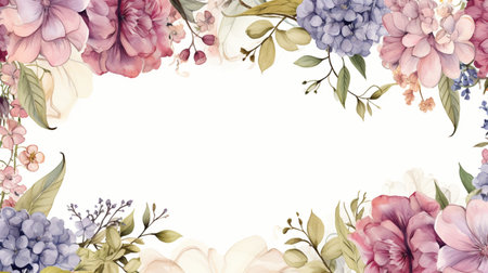 Flower frame Watercolor art style, copy space for text, wedding and greeting card.の素材
