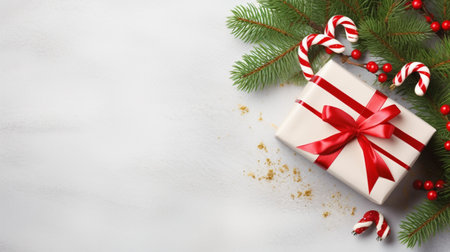 Christmas wrapping present, gift box with ribbon, copy space, AI Generativeの素材