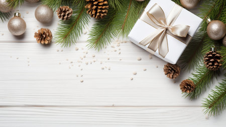 Christmas wrapping present, gift box with ribbon, copy space, AI Generativeの素材