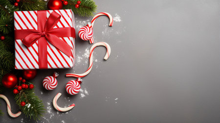 Christmas wrapping present, gift box with ribbon, copy space, AI Generativeの素材