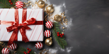 Christmas wrapping present, gift box with ribbon, copy space, AI Generativeの素材