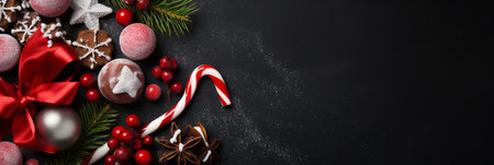 Christmas wrapping present, gift box with ribbon, copy space, AI Generativeの素材