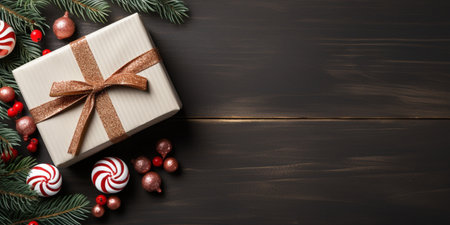 Christmas wrapping present, gift box with ribbon, copy space, AI Generativeの素材