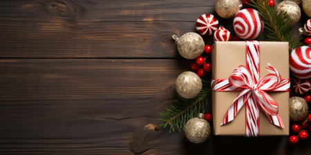 Christmas wrapping present, gift box with ribbon, copy space, AI Generativeの素材