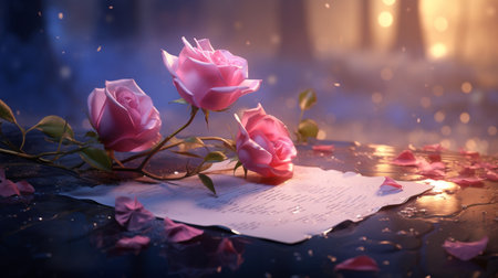 Romantic background with rose and love letter. Valentine's day conceptの素材