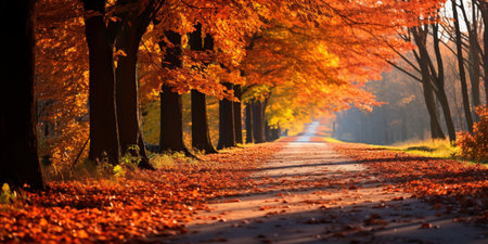 Autumn leaves on a tree branch in the forest. Autumn backgroundの素材