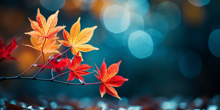 Autumn maple leaves on bokeh background with copyspaceの素材