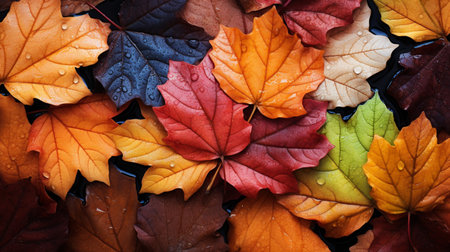 Colorful autumn leaves background, Multicolor maple leaves background. High quality resolution picture.の素材
