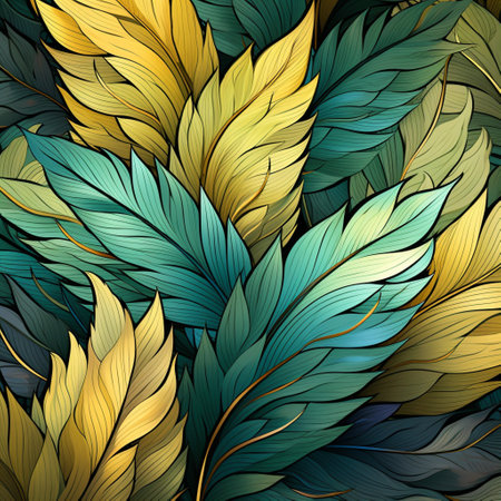 Abstract background colorful leaf pattern, detailed shading, nature patternの素材
