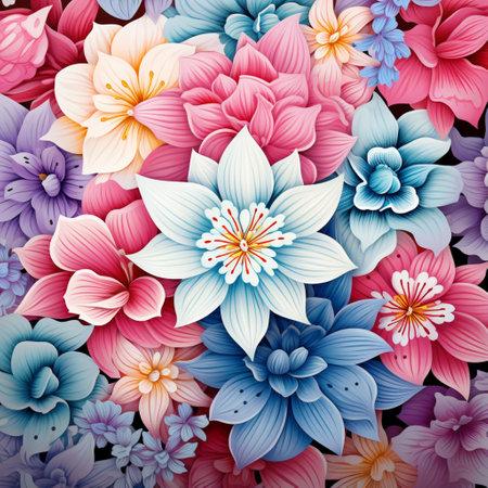 Abstract background colorful flower pattern, detailed shading, nature patternの素材