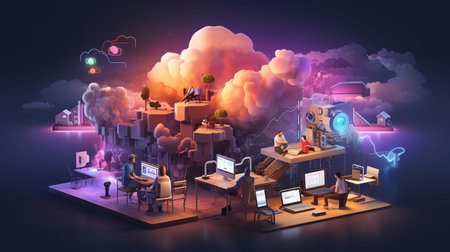 Business people working, connected to corporate network, using social mediaの素材