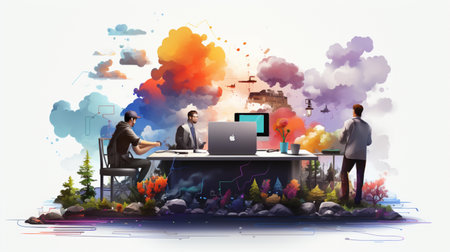 Business people working, connected to corporate network, using social mediaの素材