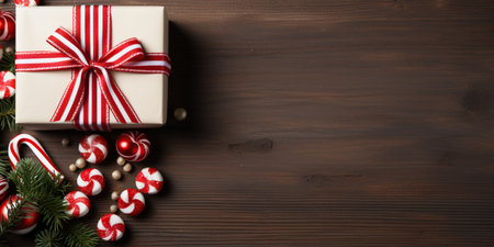 Christmas wrapping present, gift box with ribbon, copy space, AI Generativeの素材