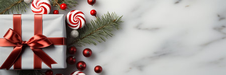 Christmas wrapping present, gift box with ribbon, copy space, AI Generativeの素材