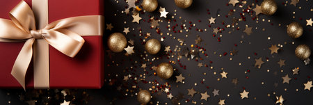 Christmas wrapping present, gift box with ribbon, copy space, AI Generativeの素材