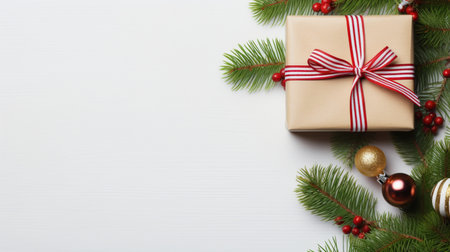 Christmas wrapping present, gift box with ribbon, copy space, AI Generativeの素材