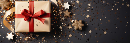 Christmas wrapping present, gift box with ribbon, copy space, AI Generativeの素材