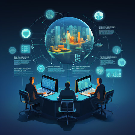 Concept of smart city with people working in the office. Vector illustrationの素材