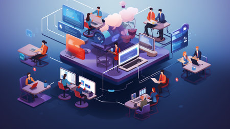 Isometric business people working in the office. 3d vector illustrationの素材