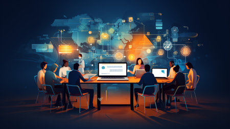 Group of business people working in office. Vector illustration. Teamwork conceptの素材