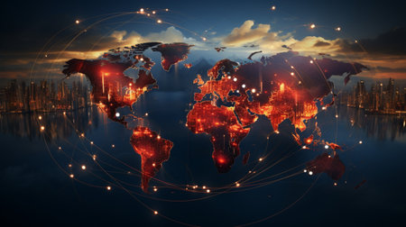 Global network connection over the world. 3d rendering double exposure.の素材
