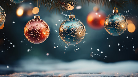 Christmas background with baubles and snowflakes. 3d renderingの素材
