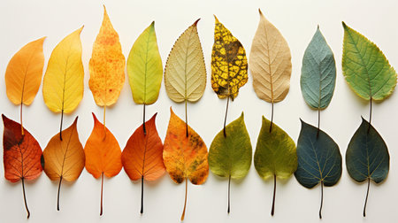 Autumn leaves on a white background. Colorful autumn leaves.の素材