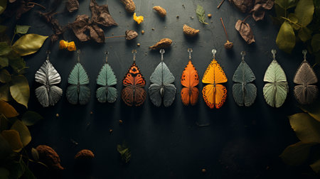 Butterflies made of leaves on a black background with space for textの素材