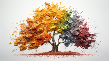 Season change on tree, represent change time through year, Wild nature environment conceptの素材