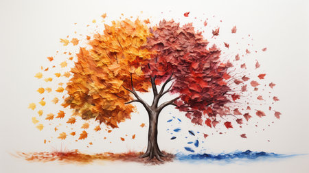 Season change on tree, represent change time through year, Wild nature environment conceptの素材