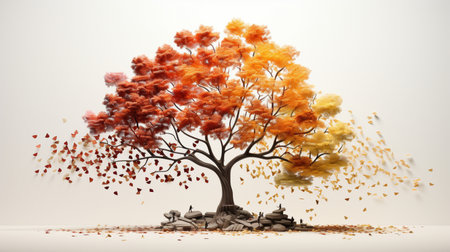 Season change on tree, represent change time through year, Wild nature environment conceptの素材