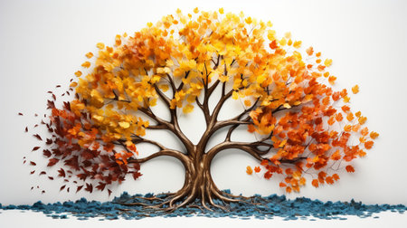 Season change on tree, represent change time through year, Wild nature environment conceptの素材