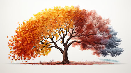 Season change on tree, represent change time through year, Wild nature environment conceptの素材