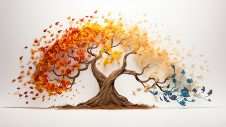 Season change on tree, represent change time through year, Wild nature environment conceptの素材