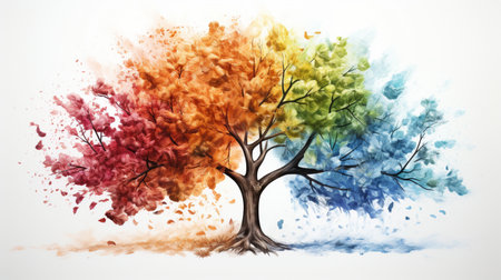 Season change on tree, represent change time through year, Wild nature environment conceptの素材
