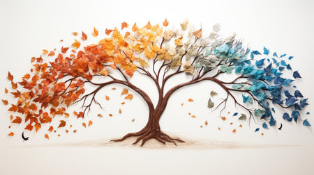 Season change on tree, represent change time through year, Wild nature environment conceptの素材