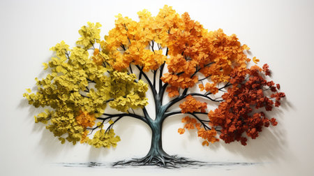 Season change on tree, represent change time through year, Wild nature environment conceptの素材
