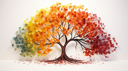 Season change on tree, represent change time through year, Wild nature environment conceptの素材