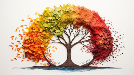 Season change on tree, represent change time through year, Wild nature environment conceptの素材