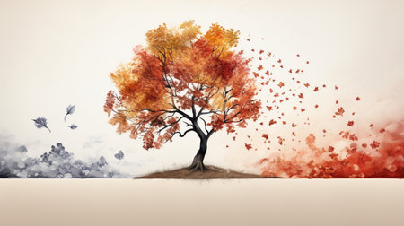 Season change on tree, represent change time through year, Wild nature environment conceptの素材