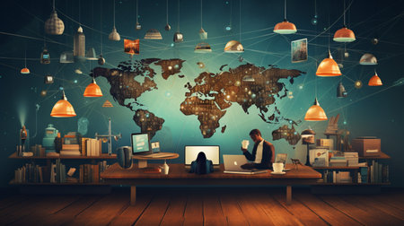 Global network connection, exchange business information, world communicationの素材