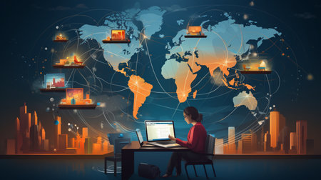 Global network connection, exchange business information, world communicationの素材