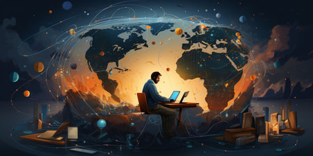 Global network connection, exchange business information, world communicationの素材