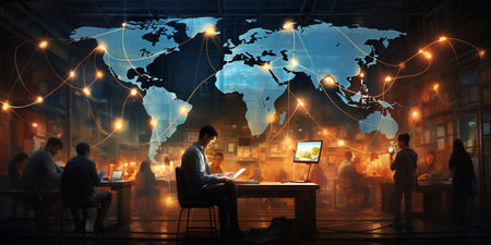 Global network connection, exchange business information, world communicationの素材