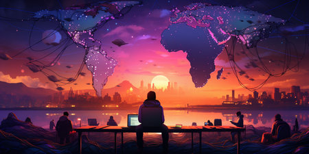 Global network connection, exchange business information, world communicationの素材