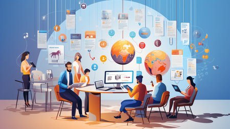 Global network connection, exchange business information, world communicationの素材