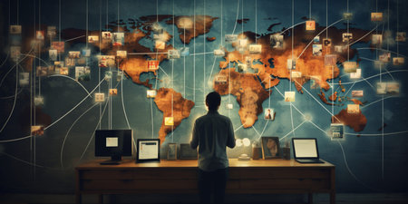 Global network connection, exchange business information, world communicationの素材