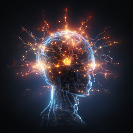 Human brain nervous system and glowing neurons, science concept, power of mindの素材